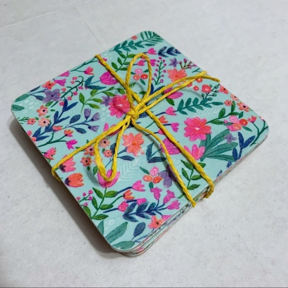 Cup Coasters, Coaster Set, Blue Floral Print Wooden Coasters